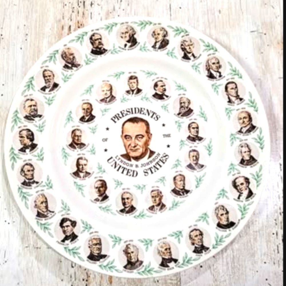 Historical 1960s U.S. Presidents Collector Plate with Lyndon B Johnson in center